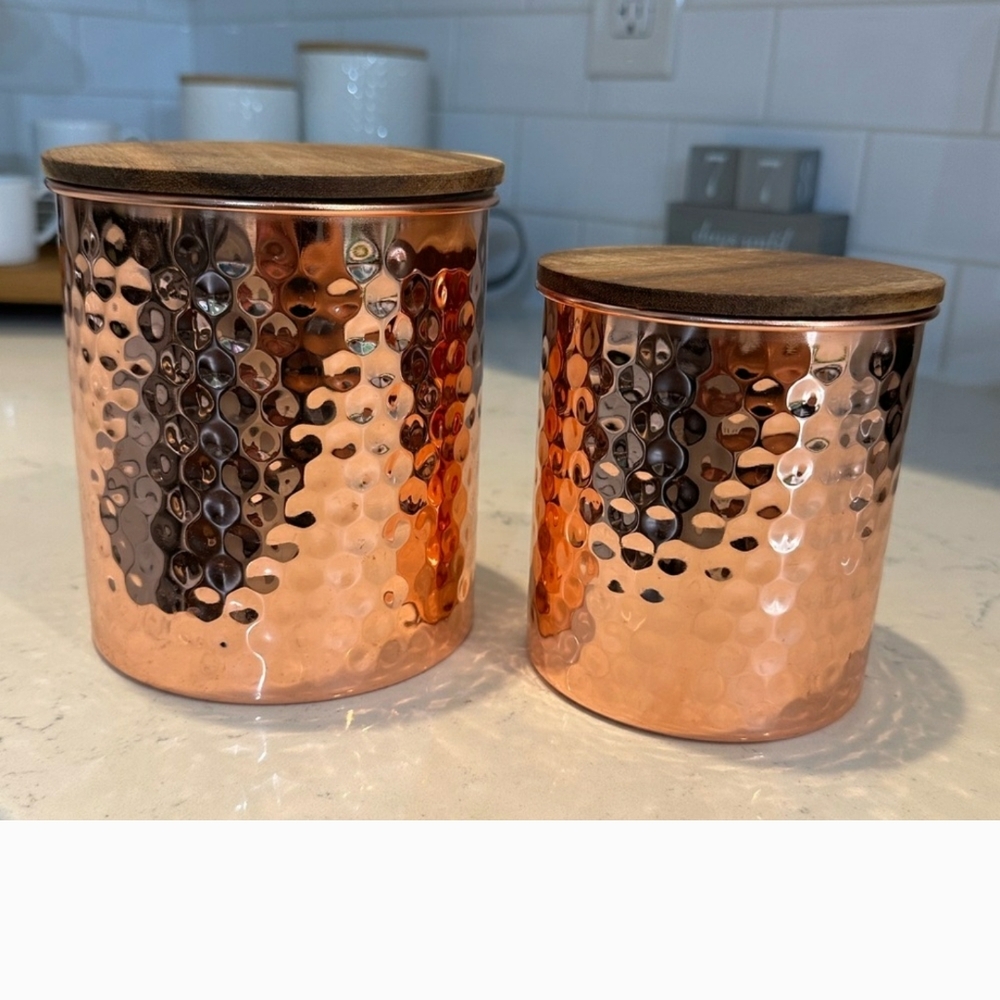 Hammered Copper Canister Set with Wooden Lids